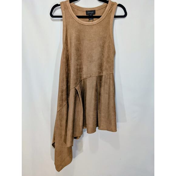Gracia Faux Suede Asymmetrical Fit & Flare Mini Dress Camel Medium NWT - Picture 1 of 6